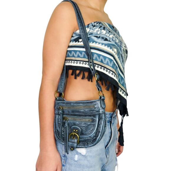 Y2k Mudd Blue Leather Mini Bag Crossbody Bag - Picture 1 of 4